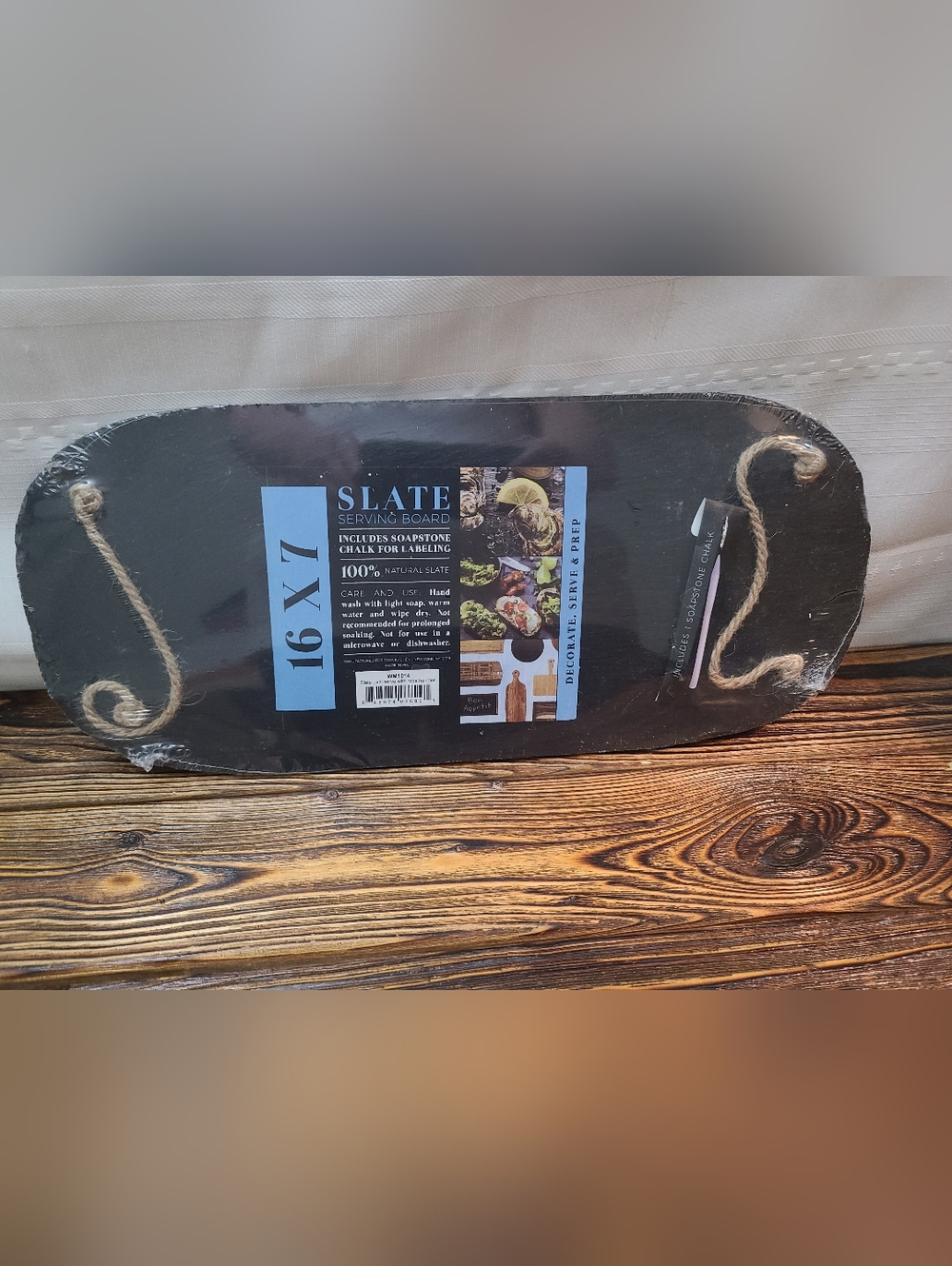 Black Slate Serving Board 16 x 7 with Rope Handles New Sealed